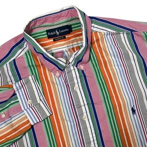 Ralph Lauren Button Down Shirt Mens 3XB Multi Color Stripe Classic Fit *Flaws